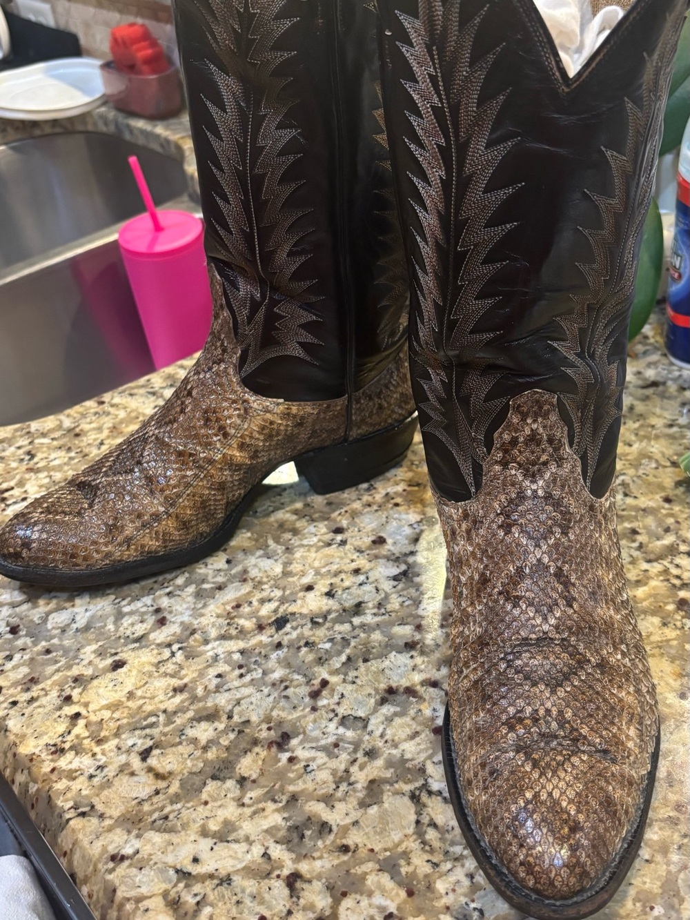 Vintage Tony Lama Diamondback Rattlesnake Cowboy Boots Men’s 9D USA Exotic S6369